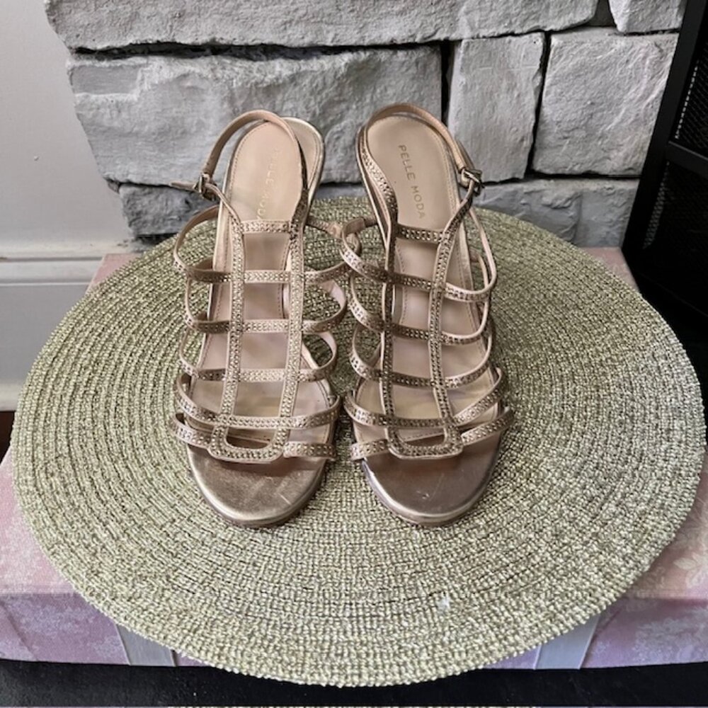 Pelle Moda Champagne Gold Strappy Evening Shoes